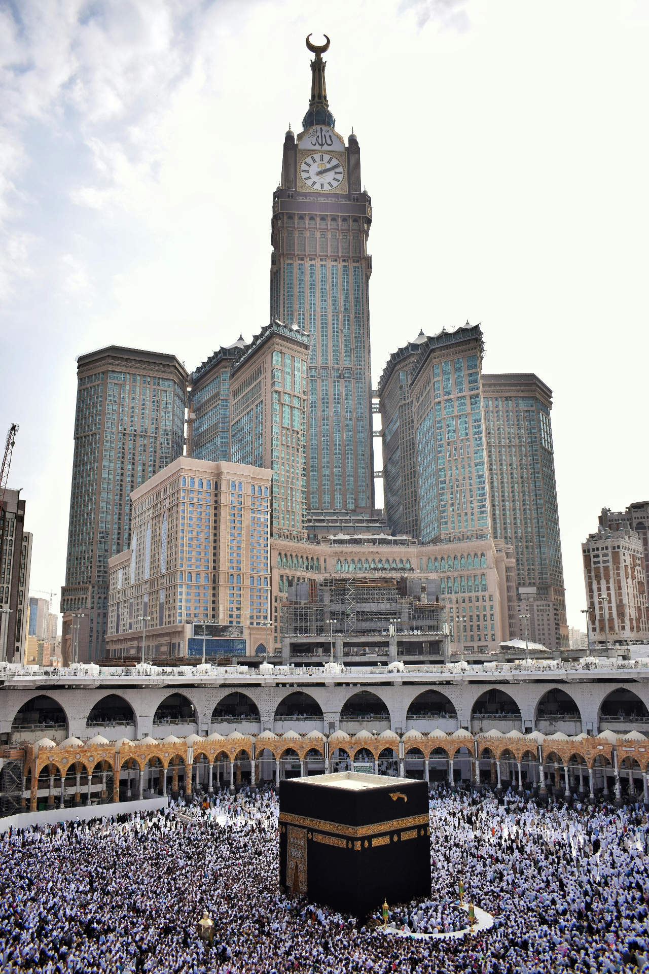 The Holy Kaaba with the Makkah Clock Tower rising behind